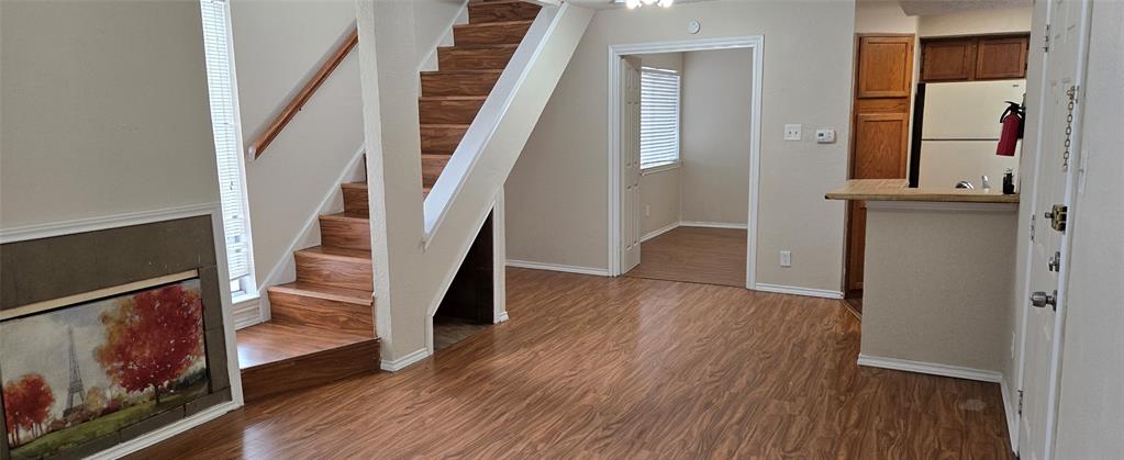 A 2-bedroom unit with 2 full baths, 2 balconies and a privacy access door for the upstairs bedroom. Building is near the front entrance of the complex. Very convenient to shopping, restaurants, schools, college, bus routes, and highways.