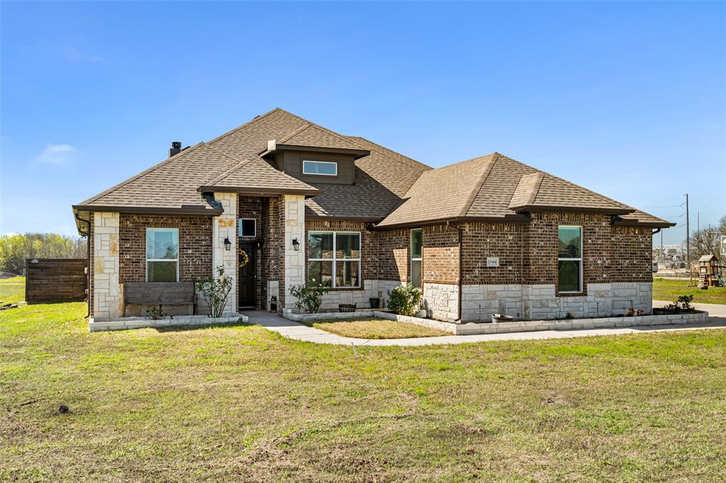 PRICE REDUCTION! This Beautiful 4-bedroom, 2 bath home, SITS ON 2.54 OF AN ACRE, is offering an open floor plan as you enter, with wood-look tile flooring throughout, except carpet in the Primary Bedroom.  The stone fireplace in the living room adds to the beauty of high ceilings with crown molding. The windows across the back of the home let in natural lighting and a scenic view of the pool. The kitchen includes a large pantry, and large island. The slit bedroom arrangement give privacy to the Primary Suite, that includes His and Her large closets.  The expansive covered patio and heated, fenced pool is ideal for outdoor entertaining & enjoyment. A 3-car garage completes this stylish and functional home- all on 1 level. Oh yes, it has an office as you come in through the garage! The backyard backs up to a creek with trees. All the privacy and county-home living without an HOA and no city taxes! This is out of the city feel, but close enough to town to shop! A MUST COME AND SEE!