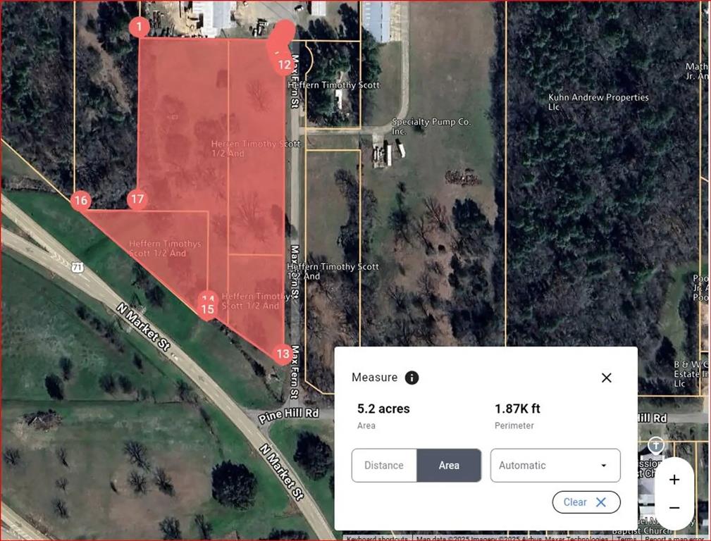 Level site at or above road grade for Pinehill Road and Maxfern Drive. Excellent visibility northbound on US HWY 71 (North Market). All city utilities are available. Excellent access