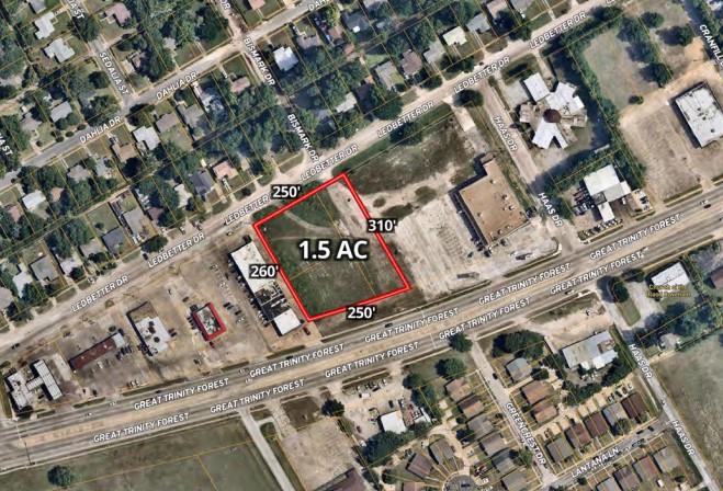 Prime 0.976 acre two tract commercial development site located along S Great Trinity Forest Way, Loop 12,  in southern Dallas. Zoned CR – Community Retail, allowing car wash use by right subject to DIR requirements, this site offers excellent visibility, strong traffic counts, and immediate proximity to established retail and service businesses. Positioned next to Bojacks Kitchen, the property sits in a growing corridor with easy access to Bonnie View Rd. and major transportation routes.

The site is entitled, and provides flexible development potential for retail, service, or automotive uses. Traffic counts reach 30,996 AADT on S Great Trinity Forest Way and 9,523 AADT on Bonnie View Rd., supporting strong customer pull. Surrounding demographics include 66,416 residents within 3 miles, with steady population density and accessible household incomes.