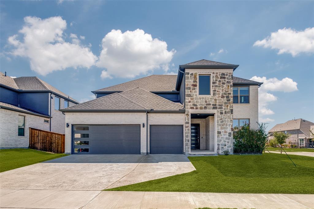 This Frisco residence is a stunning 2-story home boasting a soaring vaulted ceiling. It's ideally situated on a corner lot with a northern exposure. The lower level features elegant hardwood floors in the foyer, study, family room, nook, and kitchen. The upper level offers a bonus game room and media room.

The kitchen and all bathrooms are adorned with custom wood cabinets. The kitchen is equipped with upgraded Whirlpool stainless steel appliances, complete with full extension drawers, including two convenient pot-pan drawers and specialized trash drawers. The family room features a sleek modern fireplace and an upgraded lighting fixture, adding to its contemporary charm.
 A spacious 3-car garage provides ample storage space. The property also features a generous covered patio with a gas stub out, perfect for outdoor entertaining and relaxation. Refrigerator, washer and dryer included.