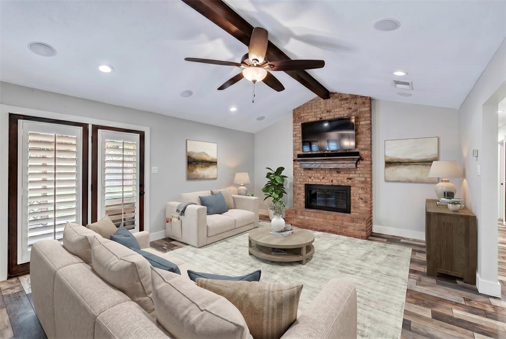 This well maintained 3-2-2 is move in ready with lots of upgrades! You'll notice an elevated style at the front door and the shutters on all windows. Wood look tile floors flow throughout kitchen, breakfast, living room and hallway. Updated kitchen with granite counters, stainless appliances and rich cabinetry. The spacious living area features a cathedral ceiling and wood burning fire place. Both baths have been beautifully update, including granite countertops. Backyard provides plenty of room for play or entertaining under the large covered patio. Located near Foster Village parks and game fields, shopping and dining. Roof replaced in 2020, HVAC replaced in 2020. Seller replaced all windows when she purchased the house