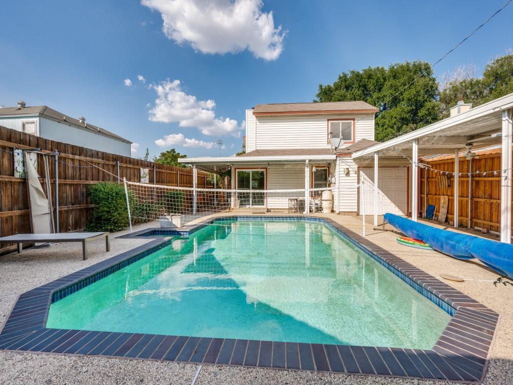Charming cottage in Irving with very large pool! Perfect for outdoor and indoor entertaining, especially in this Texas heat. Vaulted ceilings in living room, tiled floor throughout first floor. Kitchen opens to dining room and offers plenty of cabinet space and stainless appliances. Upstairs study or loft and private Primary Suite take up the second floor. Large covered patio and 1 car garage and 1 car carport make this the perfect place to call home. Owner pays for pool service! Owner is also installing solar panels to help conserve on electricity costs for tenant. Tenant and their agent to verify dimensions and schools.