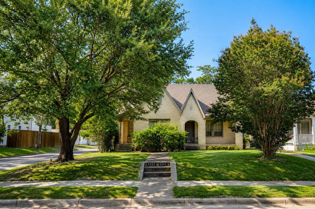 Ideally situated on desirable Lakeshore Drive, this 1931 duplex includes two units, 6260 and 6262, and sits on a prime 50 x 150 corner lot just a few blocks from beloved Tietze Park and Pool in the heart of Lakewood Heights. Offering 1,718 square feet, the property presents an exceptional opportunity in one of East Dallas' most sought-after neighborhoods.

Whether you envision freshening it up and leasing both units, remodeling to reflect your own personal style, expanding or converting it into a single-family residence, or building a custom home, this property offers outstanding flexibility to bring your vision to life, subject to buyer verification and applicable city requirements. 

Enjoy the charm of mature trees, an unbeatable location near White Rock Lake, Lakewood shopping and dining, and Greenville Avenue, all while living on one of East Dallas' most desirable streets. A brand new survey is available, making it easy to begin planning your next project. This is an exceptional opportunity to invest in the lifestyle, location, and long-term potential that Lakeshore Drive has to offer.