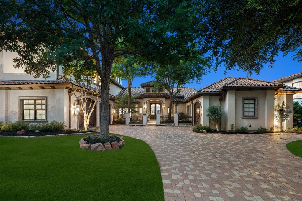 Mediterranean masterpiece located off the 16th Fairway in the prestigious gated golf course community of Cottonwood Valley!  Intricate details and elegant design elements set the tone as you tour the main floor boasting a dedicated office, a well-designed 3-way split bedroom layout, large primary suite featuring a luxurious spa bath & expansive WIC. Additionally are 2 guest BR's, each with its own ensuite bath and WIC. The renovated kitchen, updated in 2022, features hardwood floors, a six-burner Viking gas cooktop, quartz countertops, and a Miele coffee & espresso machine. On the 2nd level, you'll find 2 BR's, each with WICs and ensuite baths, a game & media room perfect for entertainment. The 3rd floor features a private loft with 360-degree views at one of the highest points in Las Colinas. The meticulously landscaped backyard is an entertainer's dream with a pool, spa, covered area, and lower-level patio overlooking a stunning golf course.