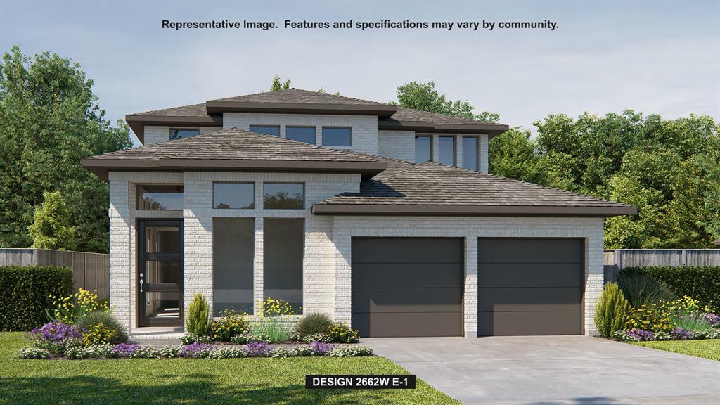Welcoming front entry lined with three large windows. Home office with French doors off the entry. Inviting family room with 19-foot ceilings and a wood mantel fireplace flows into the kitchen. Island kitchen with built-in seating, a 5-burner gas cooktop, and a corner pantry opens into the dining area. Private primary suite features three large windows and access to the utility room. The primary bathroom has dual vanities, a freestanding tub, a large separate glass enclosed shower, a linen closet, and two walk-in closets. Upstairs includes a game room, secondary bedrooms with a Hollywood bathroom, and a guest suite. Covered backyard patio. Mud room just off of two-car garage.