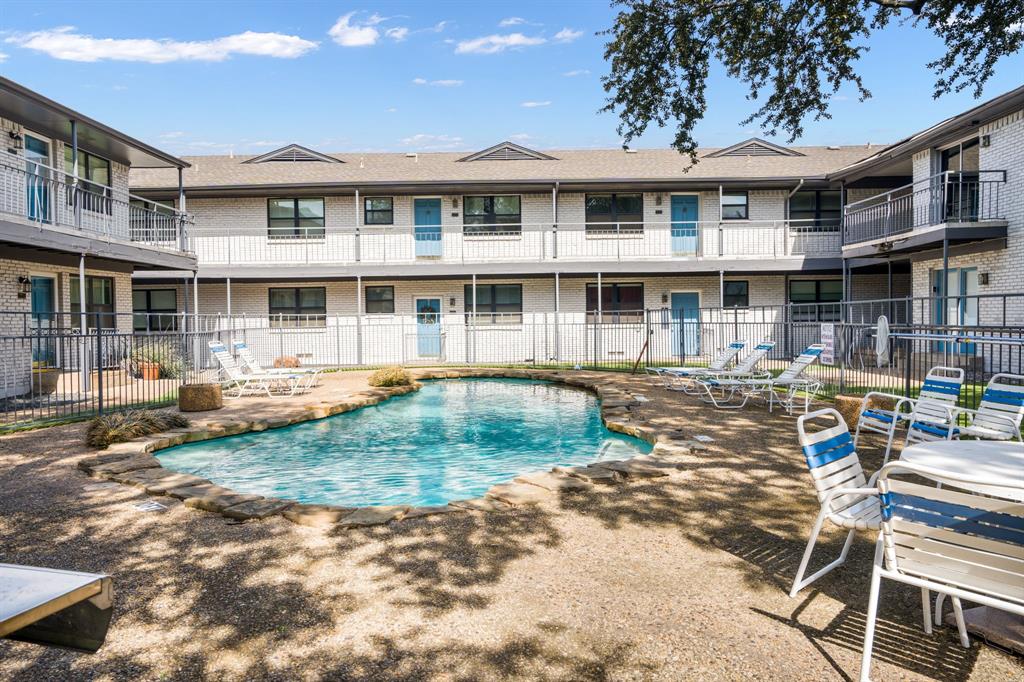 This move-in ready 2nd story corner unit offers 2 bedrooms and 2 bathrooms across 1,078 square feet. Completely renovated in 2025, it features new flooring throughout and updated bathrooms. The large living area includes a bay window, while the spacious dining area opens to a private balcony through French doors. The galley kitchen is equipped with a new stove, dishwasher, and included refrigerator, with ample cabinets, counter space, and a garden window. The primary bedroom boasts a huge walk in closet, and a separate laundry room adds convenience. Residents enjoy a well-maintained complex with assigned covered parking, a pool, and park-like grounds. Ideally located near Love Field, UTSW, and downtown, this unit is suitable for professionals, students, and investors seeking a comfortable, updated home.