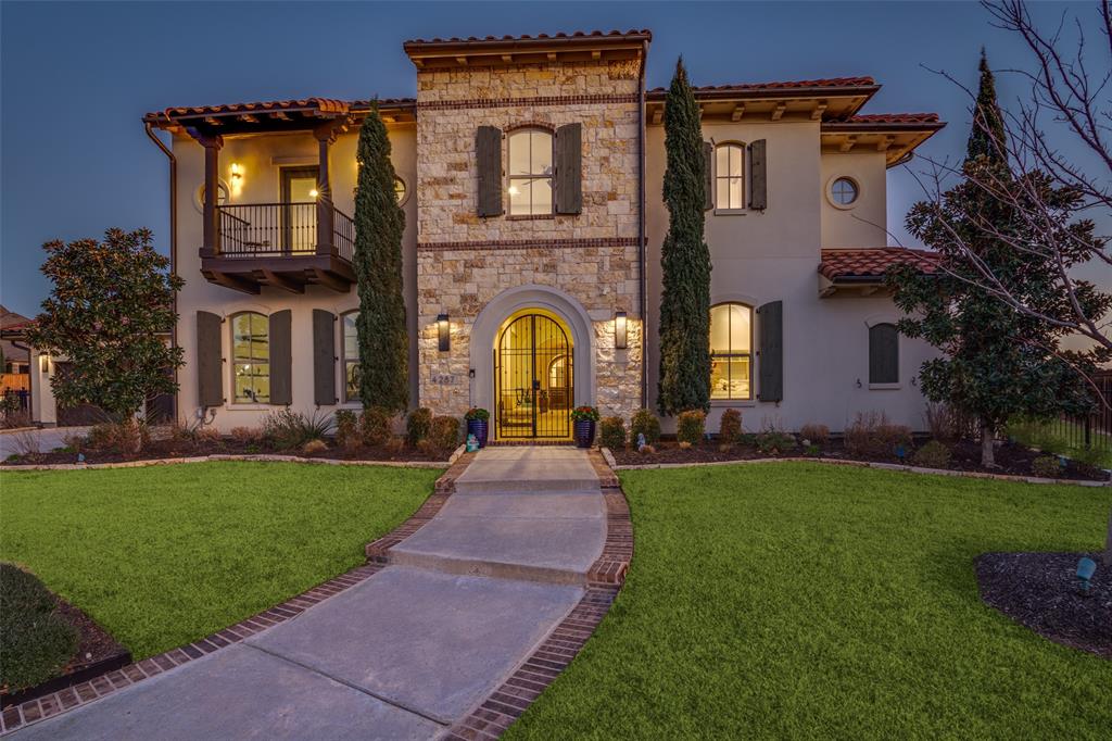 Incredible, customized Darling home on over a half-acre in Frisco's desirable, gated neighborhood of Newman Village! It doesn't get any better. Stunning Mediterranean features a spacious courtyard, 4-car garage, gorgeous light oak floors, sliders from the flex room to the courtyard, huge bdrms, downstairs media & so much more! Dreamy kitchen with a huge island, 6-burner range w griddle, loads of counter & cabinet space, plus a prep kitchen area perfect for entertaining! Ideally located, the adjacent breakfast nook and living room also feature soaring ceilings and terrific natural light from wall to wall glass sliders. Large study down opens to the courtyard, as does the 2nd study or flex room! Huge master bdrm with luxurious bath & large wic. Two additional bdrms down with full baths & two more up. Also upstairs, the game room features a Juliet balcony & wet bar! Backyard is a fabulous blank slate to make all your dreams come true..sport court, pool, cabana, there's room for it all!