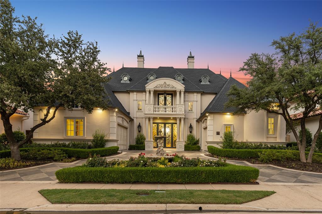 Beautiful French chateau featuring grand foyer crystal chandelier, gilded columns, Venetian plaster, cathedral arched hallways & moldings throughout.Gourmet kitchen features Wolf, sub zero & Viking built-in appliances, pizza oven, custom cabinetry leading into the large family room. Beautiful dining room has a step down wine cellar & bar. Spacious private 1st Fl master suite has a built-in Miele coffee bar & beverage center, see thru fireplace into his & her bathroom, steam shower, Jacuzzi tub, his & her closets with built-ins. 1st Fl also features en-suite bedroom & large study built-in desk & book cases. Magnificent stairway leads to 2 bedrooms with built-in desks & Jack & Jill bath, en-suite bedroom, built-ins & sitting area, 6 chair media room with Dolby Atomic system, disco room, gameroom, wet bar, card room leading to covered porch. Large private backyard is great for entertaining, covered & open patio, built-in kitchen, pool & spa, fountains & fire pits.