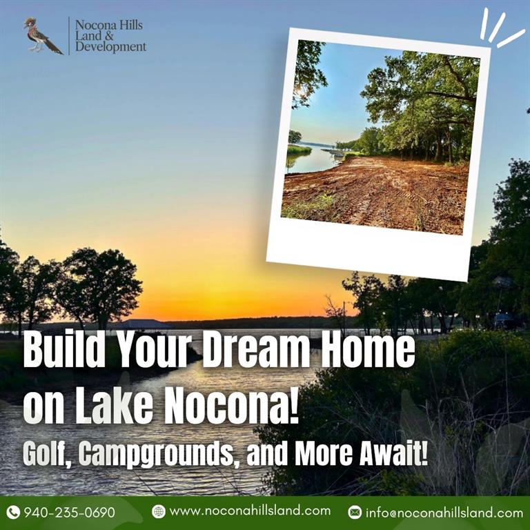Build your Dream home and enjoy the relaxed lake life.Seller financing is available. Travel on golf carts and bring your lake Toys!!! Nocona Hills features 24-hour gated security,  With scenic surroundings, abundant with wildlife, and a relaxed lake-country atmosphere. Residents enjoy access to community amenities including lake access for boating and fishing community with access to two private lakes (one listed as top 5 Bass fishing in Texas)a community boat ramp and dock , an 18-hole golf course, and a private community landing strip for convenient fly-in, fly-out access. Nocona Hills, spans more than 1,500 acres.  .The community itself is well-established, with approximately 500 homesites thoughtfully spread across the acreage. A private 50-acre lake offers a central point for recreation or quiet time near the water, while a privately owned golf course adds another layer of enjoyment. There’s also a 3,000-foot landing strip with hangar sites available, something other HOA's don't offer, along with a local fire department and a church within the community. A clubhouse is currently being renovated, with plans for a restaurant expected in 2026. 
Lots are surrounded by the tranquility of nature as you will often see deer all around the property. Nocona Hills offers two private lakes (one listed as top 5 Bass fishing in Texas)a community boat ramp and dock, as well as an 18-hole golf course with driving range, an airstrip, campgrounds with RV sites, and more. Utilities include co-op water and electric already at street. Fiber optic high speed internet is also available. Nearby surroundings include historic downtown Nocona, a winery, brewery and just a short drive to Saint Jo, Muenster and popular Casinos. Come see this gem. Owner has multiple lots available to choose from, please contact listing agent for details. The Club house is under remodel along with the pool such an exciting new Update for the community.ilable