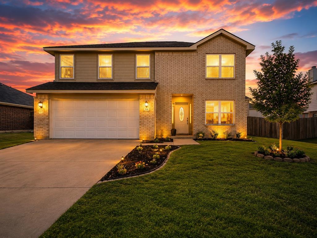 BIG BACKYARD , Bigger Possibilities Await!  Spacious living meets flexible design on a large lot in desirable Krum! This 3-bedroom, 2.5-bath home offers a dynamic floor plan with room to fit your lifestyle. Luxury vinyl plank flooring flows throughout, creating a modern, low-maintenance feel. The inviting living room features a beautiful corner fireplace, perfect for cozy evenings or gathering with guests. Cooks appreciate the spacious kitchen showcasing gorgeous cabinetry, a built-in microwave, pantry, and a convenient breakfast bar, all with views of the backyard, deal for both everyday living and entertaining. The primary suite is a relaxing retreat with an en-suite bath offering dual sinks, a garden tub, separate shower, and a generous walk-in closet.  Upstairs, the landing provides the perfect opportunity for a study nook, workspace, or reading area. You’ll love the abundance of storage throughout, including wonderful walk-in closets. Step outside to a fenced backyard with patio and an additional dedicated pad ready for a storage building or anything you like!  With its versatile layout, stylish finishes, and oversized lot, this home is full of possibilities!