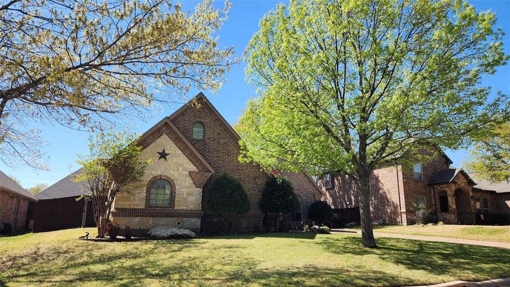 Immaculate custom-built home in Thomas Crossing, located on Southern Oaks Golf Course, is one you won’t want to miss. Bring your golf cart and clubs! This prime location is just minutes from I-35, shopping, dining, and a municipal airport. Featuring 3 bedrooms, 2.5 baths, a dedicated office, a gorgeous chef’s kitchen with a large island, double ovens and abundant cabinetry, breakfast area, family room, and formal dining room, all on the main level!  The home also includes a private upstairs retreat ideal for multiple purposes. The interior showcases plantation shutters throughout! The primary suite, located on the first floor, includes a sitting area, a luxurious bath with a jetted tub, separate shower, dual vanities, and an oversized walk-in closet. A striking entryway with a unique ceiling design sets the tone as you step inside. The quiet, private backyard offers generous space between neighbors and a nicely sized covered patio with an additional storage closet. Parking is conveniently located at your front door, complemented by a side-entry garage. This home features a 2021 Class 4 roof with a lifetime warranty and leaf guard gutter system! A move-in-ready home you can enjoy right away.