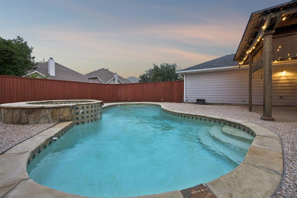 HIGHLY MOTIVATED SELLERS! Location! Strategic location by George Bush Turnpike, North Dallas Tollway, I-35 and Frankford. This beautiful house sits on a corner lot across from a cul-de-sac, which gives extra parking spaces for visitors. This home is great for a starter family! With bedrooms upstairs, it gives plenty of space downstairs for family gatherings. Astonishing eat-in kitchen with granite countertops and stone backsplash. An office with a full wall of custom shelving on the ground floor.  Check out the oversized primary bedroom for additional sitting area and jetted tub in the master bathroom.
Recent home improvement an outdoor solar screens installed in 2025, which helps to control the sunlight, heat and glare before it enters the house. It helps keep the cooling temperature inside the house during summer, and also it provides privacy from outside. 
New Water heater installed in 2024, Oven installed in 2025, Microwave 2025, Dish washer 2025.
Fresh interior painting on walls and ceiling in 2024, and the patio was freshly painted in 2025. New shower heads installed in 2025. The whole house and appliances are gently used. Automatic sprinklers are working all around the house. Spot lights in the front yard and foundation warranty available. New roof (2022), all new pool equipment (2022). Water softener-purifier available for the whole house.
Beautiful outback with pool,spa and covered patio to enjoy during the summer!
Book an appointment and see the house for yourselves!