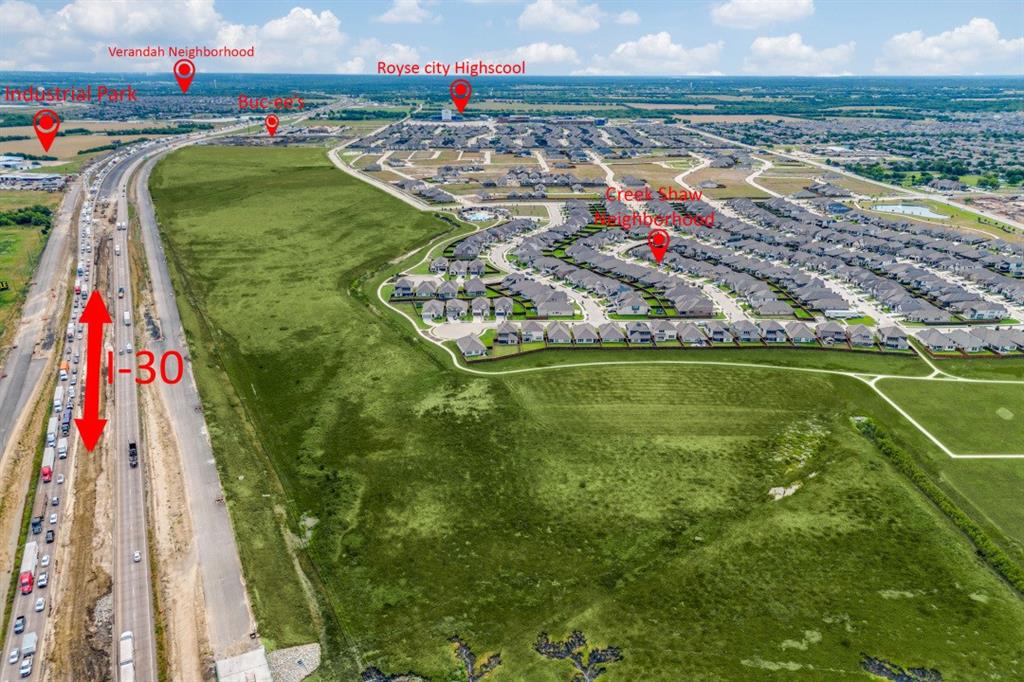 Unlock the potential of this expansive 55-acre commercial tract, strategically positioned along Interstate 30 and Bucee's in the rapidly growing Royse City community! 55 acres with a 42.6 net acres of future developable land. Location: Massive amount of direct frontage on Interstate 30, just minutes from downtown Royse City. Zoning: Commercial, utilities available. High daily traffic counts ensure strong visibility and accessibility. Proximity to residential developments, national retailers such as Bucee's, restaurants, Royse City High school, and industrial expansion. Royse City’s population has surged by over 100% since 2020, with an annual growth rate of 14.39% not to mention the Economic expansion is thriving with the city and has doubled its population twice and is expected to grow by 31.9% from 2019 to 2024 .Situated within the Dallas Metroplex, one of the fastest-growing regions in the United States, Royse City offers convenient access to a workforce of over 3.87 million people. Ongoing improvements to I-30 and surrounding roadways enhance connectivity and support future growth. Investment Potential with this property presents a rare opportunity to capitalize on Royse City’s dynamic growth trajectory. With its prime location, substantial acreage, and favorable market conditions, it’s an ideal site for developers and investors seeking to establish a significant presence in a thriving community with an extensive 3,600ft of I-30 frontage and over 1,300ft off Shaw Road frontage! Water, Electric, Gas and sewer available.