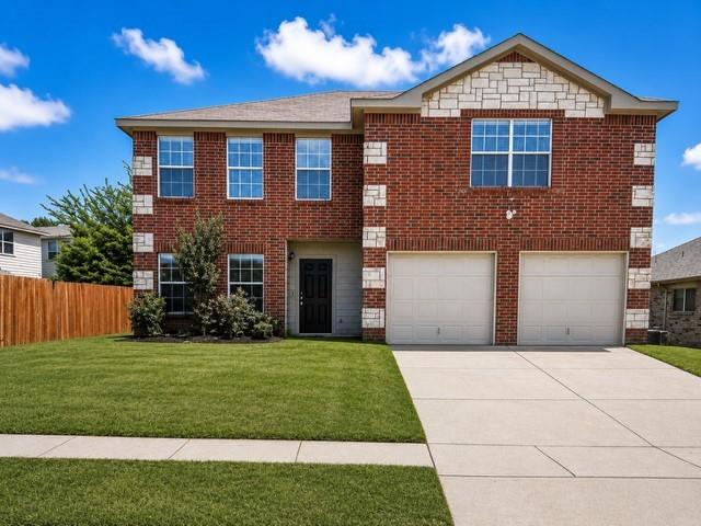 This spacious 5-bedroom, 2.5-bath home located in the highly south-after in Eagle Mountain–Saginaw ISD. This versatile floor plan offers four generously sized bedrooms upstairs, each featuring walk-in closets, while downstairs includes a flexible bonus room perfect for a fifth bedroom, office, or playroom. The private primary suite features dual sinks, a relaxing garden tub, and separate shower. The kitchen is equipped with granite countertops, stainless steel appliances, a built-in microwave, and abundant cabinet space. The open-concept living area includes a cozy fireplace, creating the perfect space for relaxing or entertaining. Step outside to enjoy the oversized backyard complete with a large storage shed offering additional storage and outdoor functionality. Conveniently located near shopping, dining, and everyday conveniences. Buyer to verify all details.