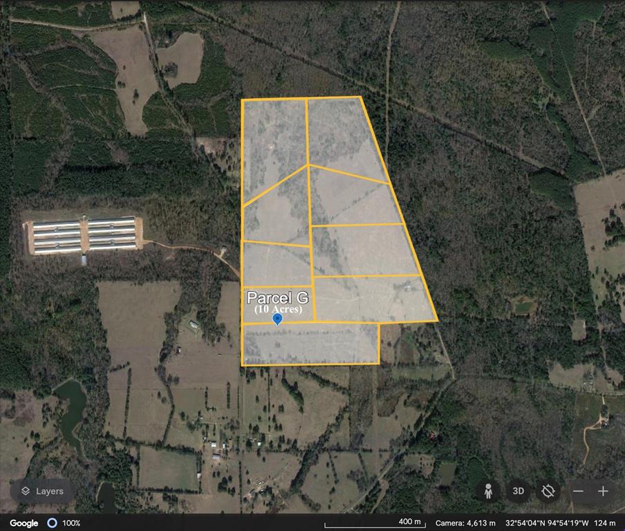 Large, beautiful East Texas property.. This listing is for Parcel G, depicted in the attached photo, and is approximately 10 acres in along the northwest side of the subject property. The area is comprised of beautiful rolling land, some wooded area, and pasture acreage that is currently serving as the ranch home of a livestock operation raising bison and cattle. The overall property has premium fencing of 6 ft high, 6 strand wire surrounding the external boundary, with some similar internal fencing separating pastures. It encompasses the northern part of a 232 acre plat, from which ~192 acres will be divided at closing. Parcels A & B have road access at a corner to the parcel, whereas Parcels C through I, have some road frontage. The parcels can be purchased as displayed, or a larger parcel can be created by either combining designated parcels, or by negotiating custom boundaries contained within the overall acreage. The resulting parcel will be re-platted for closing. (The depicted parcel boundaries are approximated from Google Earth.)