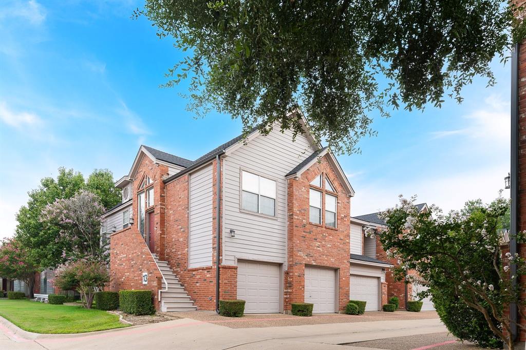 Move-in ready 3-bedroom, 2.5-bath end-unit townhome style condo with an attached 2-car garage featuring soaring two-story vaulted ceilings, abundant natural light, and an open-concept floor plan in an unbeatable North Dallas location just minutes from President George Bush Turnpike, the Dallas North Tollway, and countless shopping, dining, and entertainment options. This beautifully maintained home showcases recently updated luxury vinyl plank flooring, a refreshed kitchen, a beautifully updated primary shower, a cozy fireplace, and spacious living areas designed for both everyday comfort and entertaining. The generous primary suite offers a relaxing retreat, while the secondary bedrooms share a convenient Jack-and-Jill bathroom. Enjoy multiple outdoor living spaces including a private patio, balcony, and low-maintenance artificial turf. As an end unit, you’ll appreciate the added privacy and extra windows that fill the home with natural light. Exterior structural maintenance—including the roof, siding, foundation, and exterior entry is handled for you, providing the convenience of low-maintenance homeownership so you can spend more time enjoying your home and everything this prime location has to offer.