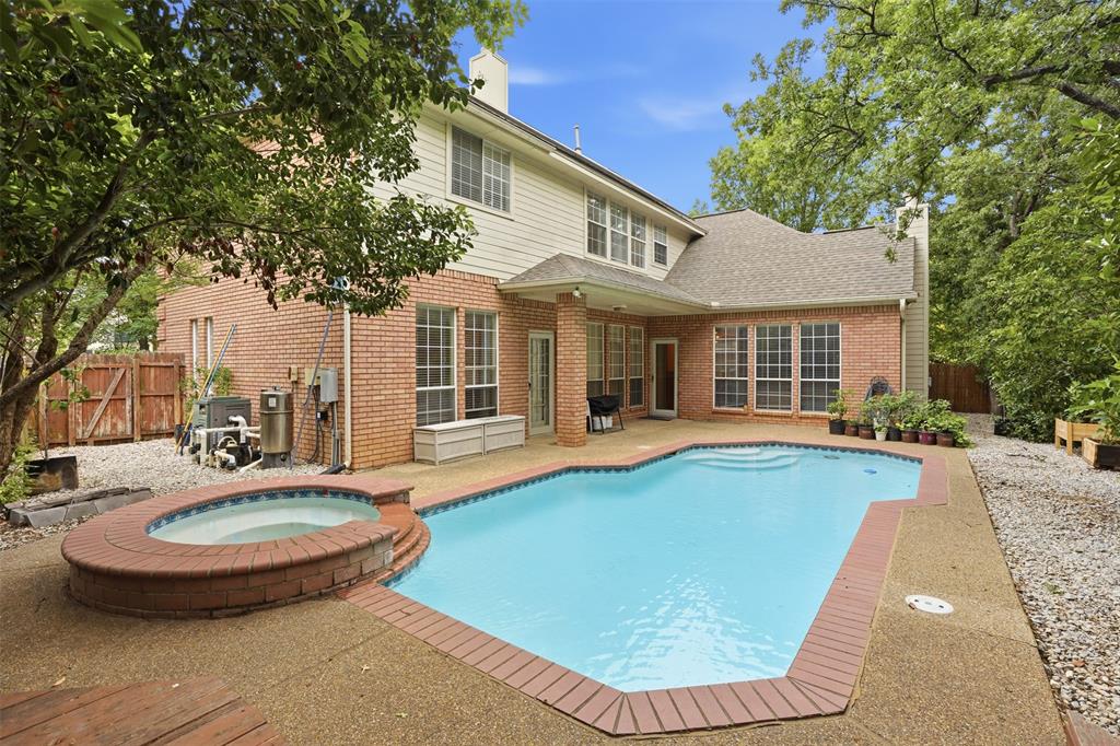 Tucked away on a quiet cul-de-sac, this exceptional 5-bedroom, 4-bath estate offers space, style, and standout upgrades. The gourmet style kitchen features a breakfast bar, granite countertops, double ovens, gas stove top and stainless steel appliances that opens seamlessly into a spacious living area. The split living-sitting areas have two separate fireplaces—perfect for entertaining. Designed with comfort and efficiency in mind, the home includes a recently installed $60,000 solar panel system installed 2022 which will convey with the property. Hardwood flooring and crown molding run throughout, while vaulted ceilings elevate the main living spaces. The second floor has a versatile office with its own closet which can be used as a media room, game room, or even a sixth bedroom. Outside, mature trees enhance the front yard, and the beautifully landscaped backyard showcases a pool and spa, both recently serviced and resurfaced in April 2026. Offering an impressive combination of size, upgrades, and value, this home is move-in ready and poised to impress its next owners.