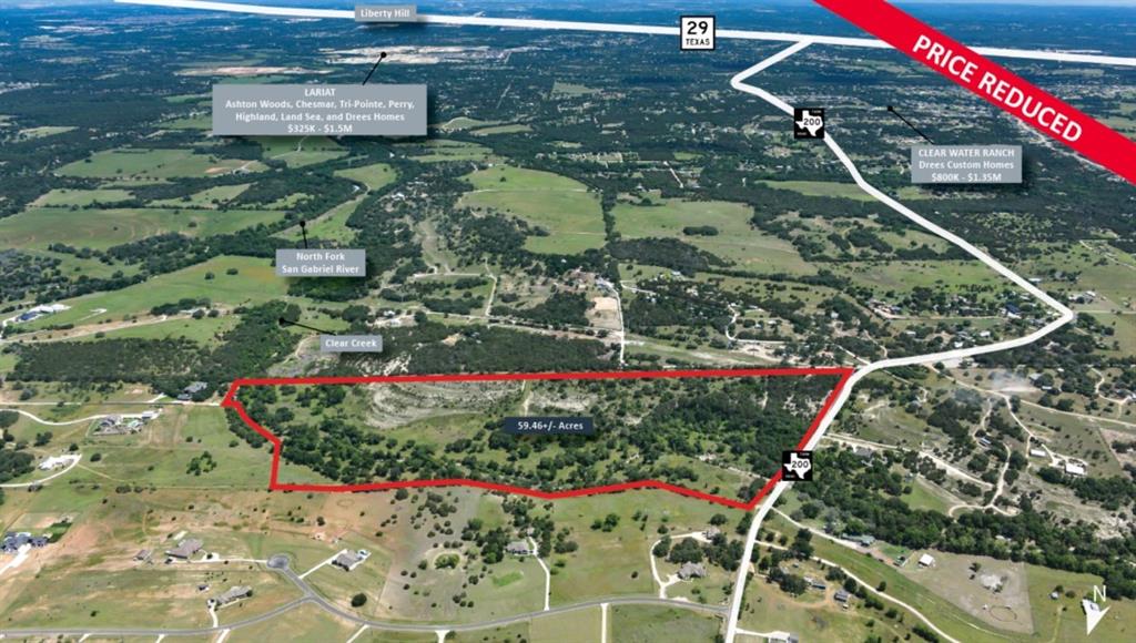 Vanguard Real Estate Advisors has been exclusively retained by Ownership to offer qualified investors and developers the opportunity to purchase 59.46 acres located at 5700 County Road 200 in Liberty Hill, TX. The Site is outside the Liberty Hill City Limits in Williamson County with no known zoning in place. Potential uses include, but are not limited to, single family development, RV park, manufactured housing, and recreational uses. The Site is positioned along County Road 200 connecting to State Highway 29 and US-183 which are major east-west and north-south thoroughfares in the Austin MSA.