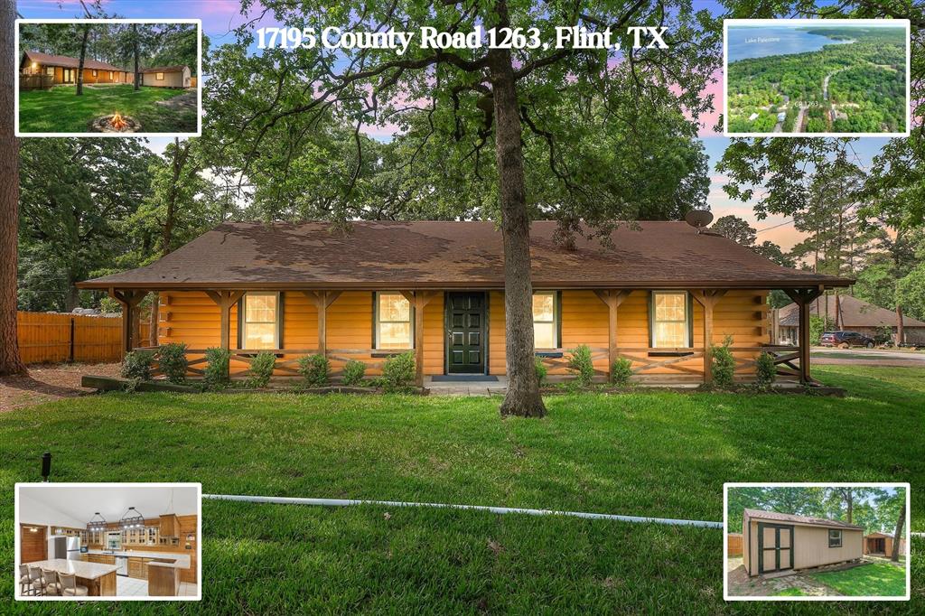 Tucked beneath towering East Texas pines in one of the most sought after areas around Lake Palestine, this inviting log style home delivers the perfect blend of charm, recent updates, and everyday functionality. Located in the heart of Flint, you are just minutes from the lake and only about a 20 minute drive to Tyler, giving you quick access to shopping, dining, medical, and entertainment while still enjoying a peaceful setting. Lake Palestine, spanning over 25,000 acres with miles of shoreline, is known for boating, fishing, and year round recreation, making this area highly desirable for those wanting that relaxed East Texas lake lifestyle. Inside, the home has been recently refreshed with updated paint and offers warm wood finishes paired with an open concept layout that feels both spacious and inviting. The kitchen is a true showstopper featuring a dreamy oversized island, abundant cabinetry, generous counter space, and a layout designed for gathering and entertaining. Natural light fills the living areas creating a welcoming feel throughout. Step outside to a large fenced backyard shaded by mature trees complete with a fire pit area ideal for relaxing evenings. The property also offers excellent versatility with a storage building that includes a bonus room plus an additional storage shed for tools, hobbies, or workspace. Whether you are looking for a primary residence, weekend retreat, or investment opportunity, this property checks the boxes with location, usability, and that hard to find East Texas charm.
