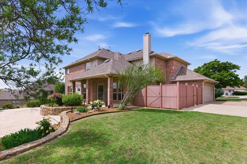 Best buy in Eagle Ridge at Eagle Mountain Lake! Beautiful custom home neighborhood with one entry access.  The perfect combination! 4 bedrooms, 3 full baths! Vacant, updated and move-in ready! Wood floors on the entire first floor and rich moldings. Formal living area and dining room- is a open and large flexible space. Kitchen updates with quartz countertops, new downdraft gas cooktop, updated microwave and convection oven. Pretty island kitchen is open to the main living space. Living area has a fireplace and is spacious for any furniture arrangement. A study with french doors is off the entry. The primary suite is large enough to have a sitting area.  There are two walk in closets, dual sinks, separate tub and shower. A secondary bedroom upstairs is enormous and could be a 3rd living area, gameroom or media space. Back yard entertaining living area is 25x18 plus a covered patio. Brand new carpet in other areas, whole house painted Dec 2025, updated water heater, 2 high efficiency wifi enable AC units. Programable thermostats, front and back patios, attic access from upstairs hallway. Fenced utility area for storage, small storage sheds remain, raised beds. For lake access, dock, launch, pickleball, etc you may join the voluntary HOA called Lake Country Property Owners Association.