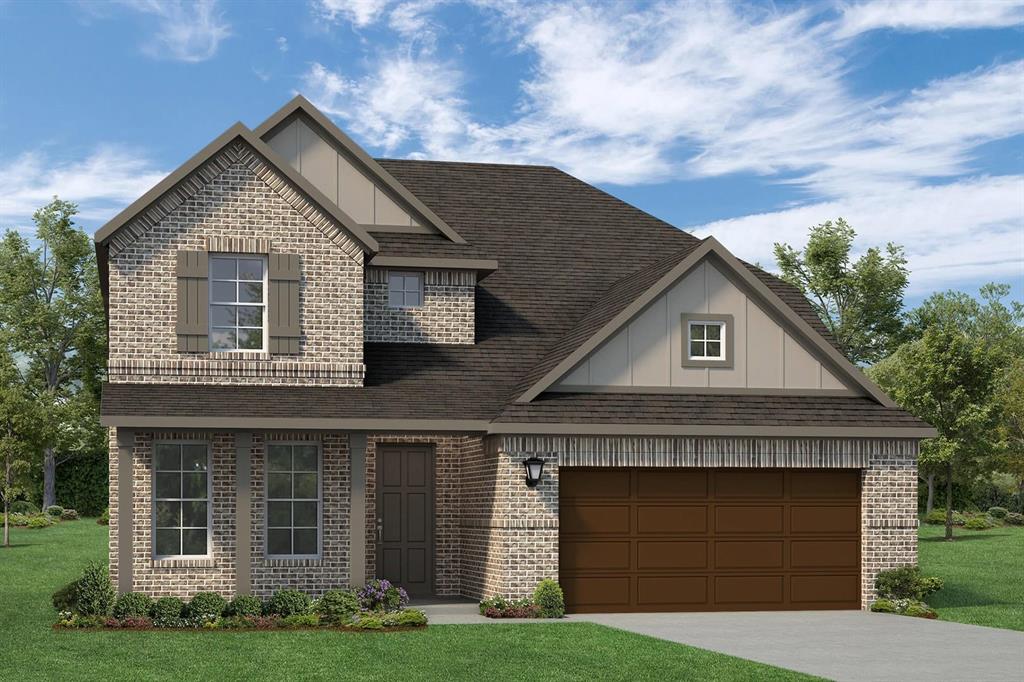 MLS# 21306505 - Built by RockWell Homes - Aug 2026 completion! ~ New 2-story Freedom plan. Spacious home offers 5 bedrooms, 4 bathrooms, home office, game room, 1st floor bedroom suite & primary bedroom, covered back yard patio, 2-car garage. Exterior w. full brick, covered porch, 8-foot front & interior doors & dual-pane energy-efficient windows. The open-concept design places the living, kitchen, and dining areas at the heart of the home w. soaring ceilings. Kitchen is a chef’s dream, featuring a central island with bar stool seating, solid surface countertops, stainless steel appliances, gas cooktop, stainless-steel built-in oven & microwave, dishwasher, ceramic tile backsplash, solid surface countertops, 42-inch cabinets, undermount sink, Delta faucet, upgraded flooring & walk-in pantry. Living area, illuminated by multiple dual-pane windows and soaring ceilings is bathed in natural light, perfect for gatherings.  The primary suite, privately located at the back of the home on the first floor, is a luxurious retreat with a tray ceiling, garden tub, ceramic tile shower w. glass enclosure, dual sink vanity w. solid surface countertops, walk-in closet, ceramic tile flooring, hardware package, lighting package & upscale Delta fixtures. Guest suite on the main floor provides added convenience.  Upstairs, the secondary bedrooms are all equipped w. walk-in closets & ideally located near the game room, making it the perfect spot for fun. The secondary bathrooms include ceramic tile flooring, ceramic tile tub-shower surround, Delta faucets, towel bars, lighting package and upscale cabinets.  Features include fully automated sprinkler system, full landscaping package, full gutters, covered patio, fully fenced in private back yard.  Located within amenity rich community featuring resort style pool, lazy river, community store, greenspaces, water features, play areas & walking trails.  Quick access to I35W, HWY 114, HWY 170, Alliance-DFW Airport
