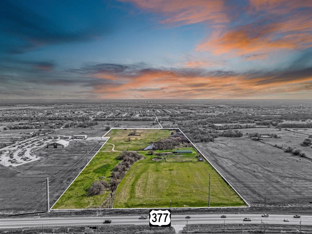 Over 30 acres directly on Highway 377 with thru access and frontage on Liberty Road. OWNER FINANCING AVAILABLE! This property is just north of the intersection of Highway 377 and FM 424 and is less than two miles from Highway 380. Proposed nearby mixed use developments are underway in this unique chance to develop in a rapidly growing area, boasting tremendous visibility and accessibility. Located in one of the Top 10 fastest-growing counties, this property is ideal for businesses looking to capitalize on the regional growth. Major nearby retailers include Wal-Mart, Atwoods, Tractor Supply, Chik-Fil-A, McDonalds and Starbucks. This community is experiencing expansive new residential developments, with many new projects recently built and currently underway. Residents are drawn to the charming country feel while enjoying quick access to shopping amenities and services. With DFW International Airport just 33 miles away, this location offers excellent connectivity for both residents and businesses, making it an attractive option for those looking to establish a presence in the area. Don’t miss out on this exceptional opportunity to invest in a prime piece of real estate. With its strategic location, growing community, and surrounding amenities, this property is a rare opportunity. Additional 7 acres of connected, hard-corner land with open zoning is also available.