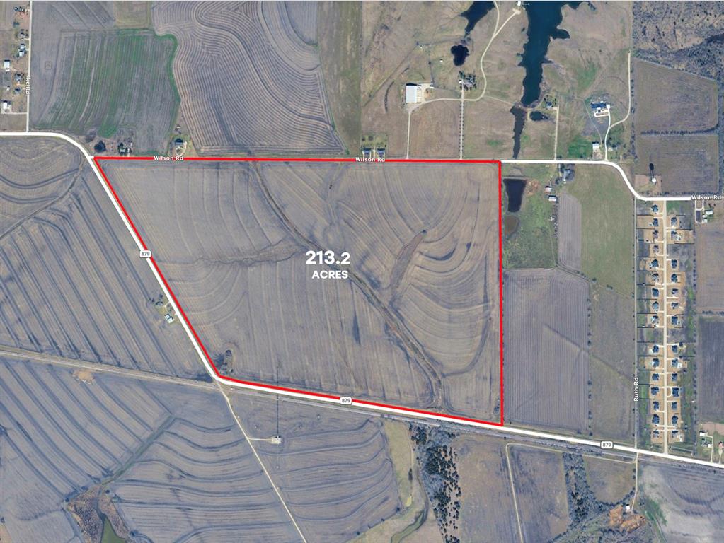 Prime development land, most suitable for high density residential use.  This 213.2± acre property has thousands of feet of road frontage along both FM 879 and Wilson Rd.  This site is conveniently located about two miles from HWY 287, east of Waxahachie.  Part of the property is in the City of Waxahachie, and parts are in the County.  A 12 inch water line exists along the northern boundary of the property and a City sewer line is about a mile to the West.  Electricity is available on-site.  Do your own homework regarding available utility capacity for your intended use.