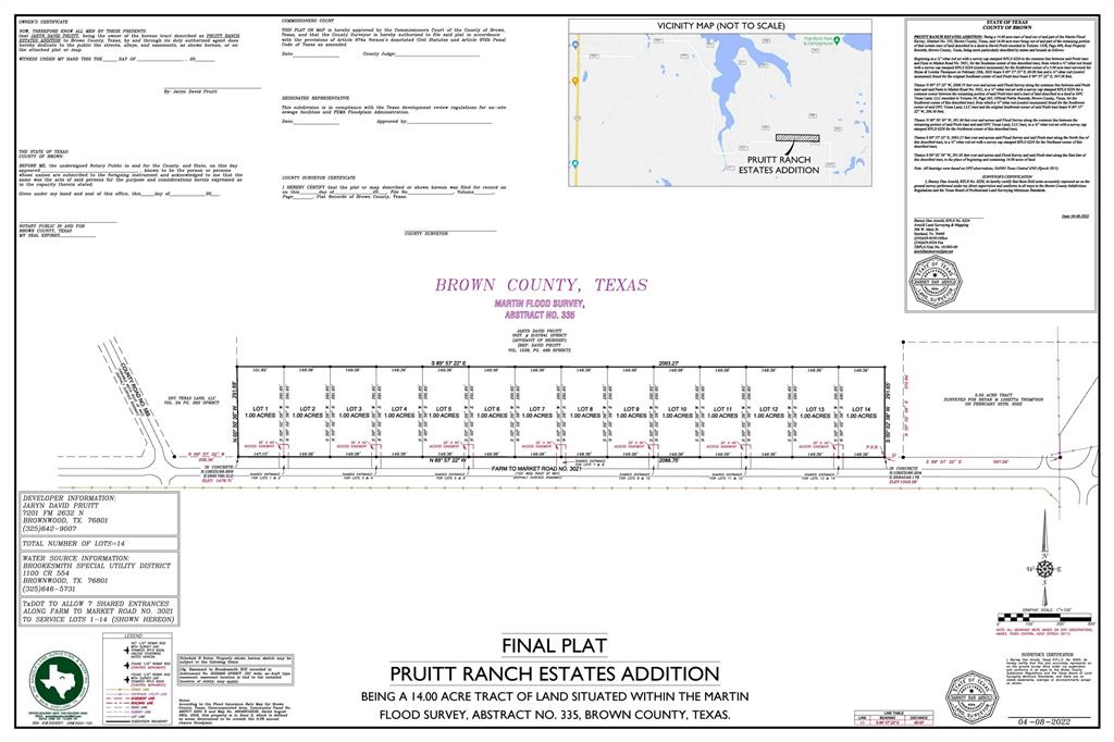 WELCOME TO PRUITT RANCH ESTATES! LOTS 1,2,4,5,6,7,& 8 Still available! These 1 acre homesites with NO HOA dues are ready for you to build your dream home in a PERFECT location. Sitting only minutes from Brownwood, across the street from the Hideout Golf Club and Resort and approximately 1 mile to beautiful Lake Brownwood. These lots offer gentle rolling terrain and a mix of oak and mesquite trees. With minimal restrictions, you can rest assured that your investment into your new home will be positioned well for years to come! Need a builder? We have one! If not, bring your own! Water and electricity available at the road. Buyers are responsible for utilities as well as entrances built to TxDot Specifications. Call today to learn more or to request a copy of the restrictions! Come get your pick of the lot or lots of your choice!