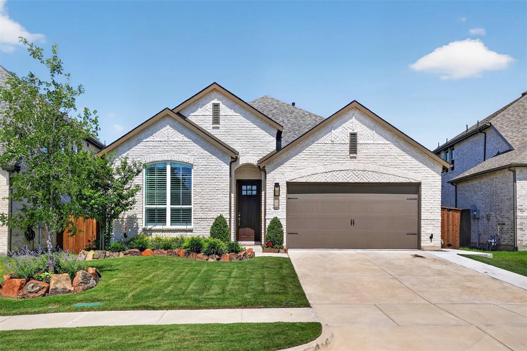 OPEN SUNDAY 2-4 Barely lived in and loaded with upgrades! STUNNING Highland Denton plan offers exceptional curb appeal and shows like a model! 4 beds, 3 full baths, (Bedroom 4 has ensuite) study, and a beautiful brick gas fireplace. Every detail reflects thoughtful design & impeccable taste. The open-concept floor plan is highlighted by light natural-stained cabinetry, quartz c-tops, a pot filler, built-in wine rack, decorative pendant lighting, an oversized island, and custom accent wall in the family room. The private study features custom built-ins, while plantation shutters in the kitchen, study, primary bedroom, and bath add timeless elegance. Premium upgrades continue throughout, including R-13 sound insulation in all interior walls, ceiling fans in every bedroom and the study, TV outlets with hidden cord conduits in the living room, primary suite, and covered patio, plus upgraded trim details in the hallway bath and primary water closet. Storage has been thoughtfully maximized with added shelving in all closets, upper hanging rack in primary closet, and a large storage shelf with hanging rod above the washer and dryer. The garage offers even more functionality with decked attic storage featuring 2x10 flooring and an overhead storage rack. Step outside to enjoy the extended & widened covered patio spanning the width of the home, added side-yard walkway, and dedicated pad for trash & recycling bins. The driveway has been widened 2 feet for added convenience, while professionally enhanced landscaping and irrigation in both the front and back yards complete this truly move-in-ready home. Award-winning Trinity Falls master-planned community, 2,000-acre oasis, surrounded by nature and resort-style amenities, multiple pools, splash pads, parks, playgrounds, dog parks, fitness areas, fishing ponds, walking & biking trails, pickleball courts, and calendar of community events.Take advantage of up to a 1% lender credit—available for conventional, FHA, and VA loans
