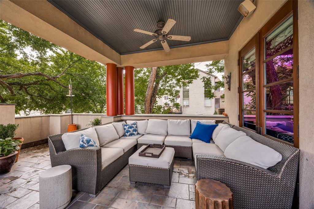 Spectacular single family home known as The Art House on Allen. Designed by noted Dallas architect Jack C. Irwin as his personal home, this property features a timeless California Modern Mission design that seamlessly blends indoor living with the outdoors. This urban private oasis is further enhanced by a recently added luxury pool, spa, and water feature. Situated in the desirable State Thomas neighborhood with downtown views, the home is within walking distance of local restaurants, grocery stores, retail shops, Griggs Park, and Klyde Warren Park, while offering convenient highway access. The residence is thoughtfully laid out across four floors, all of which are easily accessible via the home's four stop elevator. On the first floor, you will find a large third bedroom with a fireplace that could also serve as separate quarters, complete with its own kitchen and ensuite bath. The second floor features a spacious primary suite with a private lanai and a spa-style bathroom equipped with dual sinks, a spa tub, separate shower, and two walk-in closets. This level also includes a second bedroom that can function as an office with custom bookshelves. The third floor houses the main kitchen, living, and dining area, along with another lanai to enjoy the outdoor views. Finally, the fourth floor contains a finished room currently functioning as a home gym.