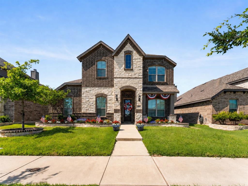 Free Solar Panels with purchase! 499 Washington is ready to make a memorable first impression in Waxahachie’s sought-after North Grove community, just a few houses down from the elementary school. This 4 bedroom, 3 bath home with a dedicated office offers a flexible two-story layout designed for everyday comfort, work-from-home needs, guests, and extended living possibilities. The main level features 3 bedrooms, 2 full baths, a private office, and open living space with wood flooring, upgraded tile, plantation shutters throughout, and a warm living area anchored by a faux stone fireplace with mantel. The kitchen offers a clean, timeless style with white painted cabinets extending to the ceiling, a gray kitchen island, brushed nickel fixtures, and an easy connection to the dining and living areas, making it a great setup for gathering, hosting, or daily routines. Upstairs adds even more flexibility with its own living room, 1 bedroom, and 1 full bath, creating an ideal separate living suite, guest retreat, game room area, or private space for someone who wants a little separation from the main level. The covered patio and backyard offer room to enjoy outdoor meals, weekend cookouts, and seasonal entertaining, while the 2 car garage, mud bench, upgraded finishes, and thoughtful floor plan add practical function throughout the home. Solar panels will be paid off at closing, offering a valuable benefit for the next owner. North Grove continues to be one of Waxahachie’s most desirable master-planned communities, known for neighborhood amenities, walking areas, community pools, parks, convenient access to shopping and dining, and a location that keeps schools and major routes within easy reach. With flexible living spaces, plantation shutters, paid-off solar panels at closing, and a prime North Grove location near the elementary school, 499 Washington offers a strong combination of comfort, function, and neighborhood lifestyle.