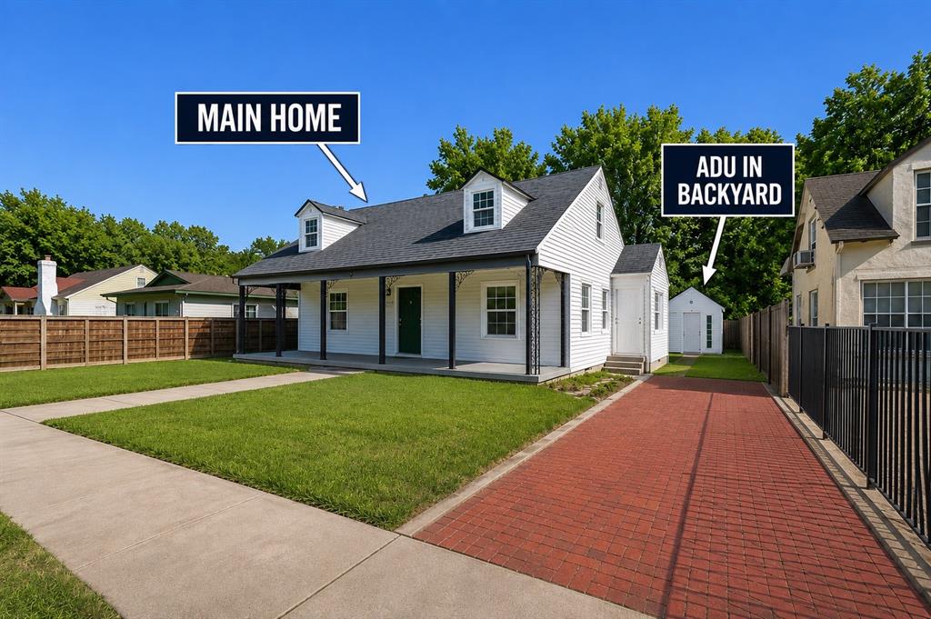 Just minutes from the vibrant Bishop Arts District, this unique property offers exceptional flexibility and income potential. The vacant main home was previously leased for $2,100 per month, while the detached approximately 400-square-foot ADU is currently tenant occupied at $1,400 per month, making this an outstanding opportunity for investors or owner-occupants seeking supplemental income (buyer to independently verify rental potential).
The spacious two-story main home features five bedrooms and two bathrooms, with a functional floor plan offering three bedrooms downstairs and two upstairs. Thoughtful updates throughout include laminate flooring, fresh paint, granite countertops, modern fixtures, and more. Multiple living spaces provide plenty of room for everyday living, entertaining, or working from home. The detached ADU includes its own full kitchen and bathroom, making it ideal for continued rental income, multigenerational living, extended guests, or a private home office. Step outside to a spacious deck overlooking the large backyard, creating the perfect setting for weekend barbecues, family gatherings, or relaxing evenings outdoors. With its generous lot, flexible living arrangements, updated finishes, and location just minutes from the dining, shopping, and entertainment of Bishop Arts, this property offers a rare combination of lifestyle, versatility, and investment potential. Washer, dryer, and refrigerator are negotiable with an acceptable offer.