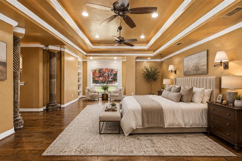 Amazing custom home! Located in the coveted Seis Lagos Neighborhood. Own a piece of Dallas history, Danny White the former QB for the Cowboys built this private retreat for his family. Custom features throughout the elegant home, including two fireplaces, one located in the spacious formal living area, and the other fireplace with a more rugged stone facade, located in the family room or den area. The master suite is a must see, oversized with additional sitting room complete with bookshelves. The master en-suite features separate sinks,  separate bathroom facilities, two large walk-in closets, an oversized jetted spa tub, and programmable shower with multiple functions. The kitchen is open to the breakfast area with extra counter space light and bright with sizable walk-in pantry granite counter tops and stainless appliances. Additional gym, flex space on the first floor, with an office space that has been used as a mother-in-law suite with access to the large patio, additional patio space originally a tennis court. Use your imagination ideal for a Pickle Ball court! The house is surrounded by mature trees and foliage to give additional privacy to the owners. This is absolutely a must see, plenty of space to make this an entertainers delight.