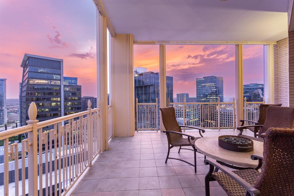 Popular Ritz-Carlton 2 bedroom+study. Impressive entry & rotunda. Large Living area with marble fireplace & Dining overlook oversized corner balcony sporting Downtown skyline, Reunion Tower & sunset views. Hardwood floors, 10 ft ceilings, inlaid marble floors, Kohler fixtures & walls of windows. Generous Chef's Kitchen has entertaining size island, Sub Zero, Wolf & Asko appliances, granite counters, limestone floors & backsplash, a pantry & cabinets galore. The office can be used as a third sleeping area with access to a hall bath. The Primary Suite boasts two closets, a Calacatta Vagli marble bath with dual vanities, separate jetted garden tub & shower. The split Guest Suite has an ensuite marble bath, is private & overlooks a pocket park. 5-Star Hotel amenities include Valet, Concierge, Room Service, Fitness Center, Pet Park, resort-style Pool, outdoor FP & full-service Spa. Near Klyde Warren Park, Victory Park, Arts District, Crescent, CBD & a myriad of restaurants. Walkable Uptown!