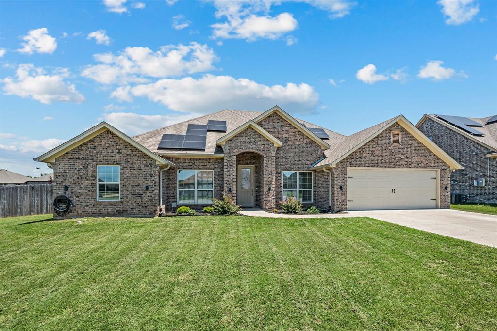 Fantastic open floorplan nestled on a large corner lot in the highly sought after neighborhood of Acton Landing located in Granbury ISD. From the moment you arrive, you'll notice the homes inviting curb appeal. Inside, the thoughtfully designed open-concept floorplan creates a warm and welcoming atmosphere ideal for both everyday living and entertaining guests. The spacious living area with flows seamlessly into the kitchen and dining spaces, while boasting with natural light from the windows throughout the home. The split-bedroom layout offers privacy and functionality, with a spacious primary suite tucked away from the secondary bedrooms. Home offers 4 full bedrooms and a front office. Luxury Vinyl Plank flooring throughout the whole home is absolutely stunning. Step outside to an oversized fenced backyard that offers endless possibilities. Whether you dream of hosting backyard gatherings, adding a pool, creating a garden oasis, or simply enjoying wide-open space, this yard is ready for it all. The existing playset and open grassy area make it perfect for outdoor fun and relaxation This home also comes with valuable upgrades that offer peace of mind and long-term savings. The solar panels will be fully paid off at closing, allowing the new owners to enjoy energy efficiency benefits without taking on an additional payment. In addition, the roof will be replaced before closing, providing added value and confidence for years to come. Did I mention no HOA? Located in desirable Granbury, this property combines modern convenience with the charm of Texas living, all while being close to schools, shopping, dining, and local amenities. Don't miss your chance to call this one home!!