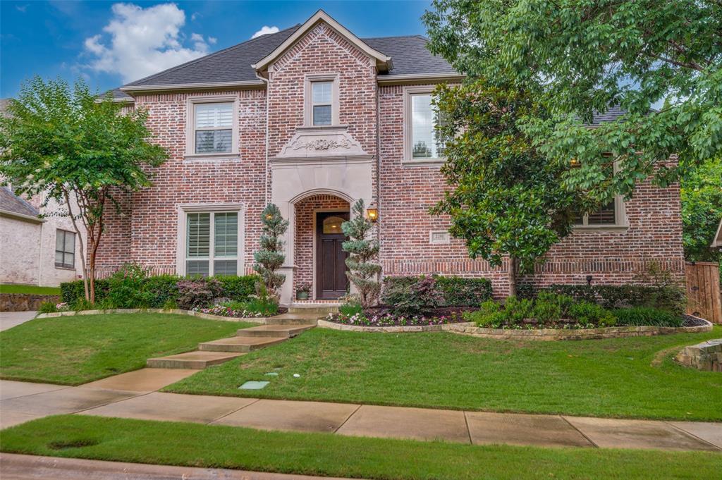 The picturesque backyard features a beautifully designed outdoor space, including an outdoor fireplace, covered gazebo, expansive travertine patio, surround sound, & ceiling fans. Inside, elegant craftsmanship creates an inviting atmosphere with rich hardwood floors, plantation shutters, tray ceilings, & custom baseboards. The living room serves as a stunning centerpiece, featuring a fireplace framed by custom built-ins & surround sound, while a wall of windows showcases the backyard & fills the space with natural light. Designed to impress, the kitchen is a true showpiece with white cabinetry, an oversized stained, wood island, expansive granite countertops, all Thermador package including built in refrigerator, gas cooktop & commercial vent hood, double ovens, a butler’s pantry, & a spacious walk-in pantry. The adjacent breakfast area includes a wet bar, while the formal dining room provides an elegant setting for entertaining. The secluded primary suite features a sitting room & a spa-inspired bath with a domed ceiling, dual vanities, dual showerheads, & a custom closet system. Off the sweeping staircase landing, a richly appointed study with wood beams & custom paneling creates an elevated workspace. Upstairs features a spacious game room, media room with screen & surround sound speakers, & four additional bedrooms, all with access to a bathroom. The extended driveway leads to a split, oversized three-car garage with epoxy flooring. Additional highlights include Energy Star certification, 16+ SEER zoned HVAC, radiant barrier, Low-E windows, smart irrigation controls, & a walk-out attic. Residents enjoy greenbelts, jogging & biking trails, a private lake, & golf cart access to the nearby Eldorado Country Club.