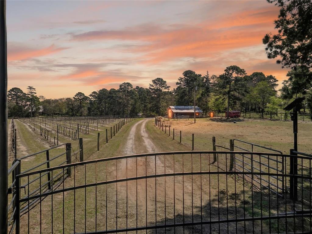 This privately gated 24.82 acre estate offers a rare combination of luxury, utility and natural beauty - all located just minutes from Lindale and award winning Lindale ISD. This 2700 sqft home features 4 bedrooms and 3 bathrooms with a beautiful combination of hardwood and tile flooring throughout and a 3-car detached garage. Second story primary has large walk-in shower and separate garden tub. The heart of the home is a spacious living area featuring a wood-burning fireplace with a custom live-edge mantel. This space flows into a combination kitchen dining area equipped with a spacious island with cooktop, double oven and walk-in pantry. Relax on the inviting covered porches. The front porch offers views of a lush 2.5 acre vineyard, while the back porch overlooks the in-ground pool and spa. The property is a nature lover's dream with abundance of wildlife and anchored by a live year-round flowing creek, its own water 580 ft water well and 362 ft of road frontage. key highlights: dream 40x60 workshop, 20x35 barn with lean-tos, loafing shed, and chicken coop complete with chickens. Property is fenced and crossfenced ready for your animals. Updates: Two recently added high efficiency heat pump systems, fresh int and ext paint, many new windows installed, and new water well pump.