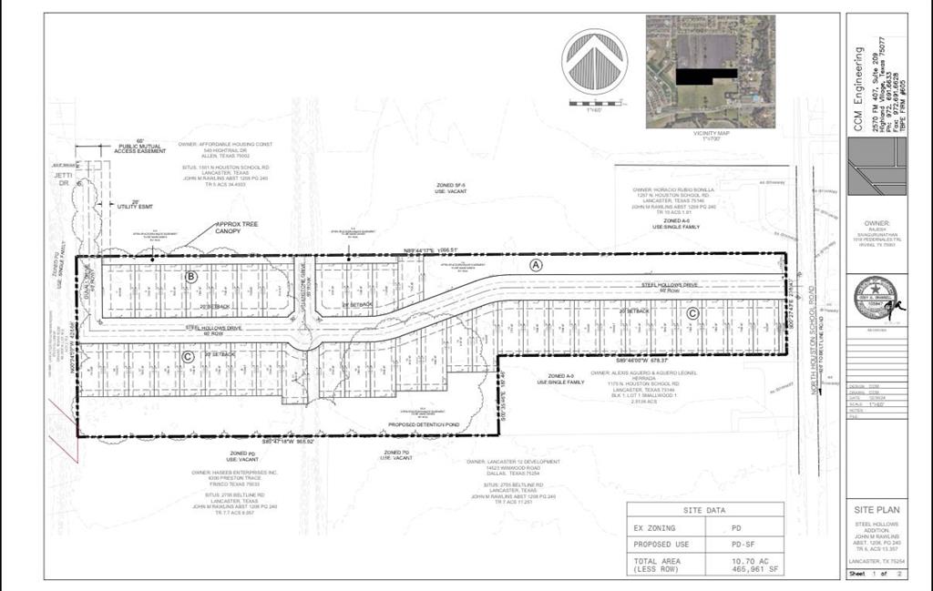 Fully Approved 39-Lot Residential Development Opportunity in Lancaster, Texas

Steel Hollows Addition is a fully approved, fully entitled, shovel-ready 39 lot single family subdivision.Spanning approximately 10.70 acres, 465,961 square feet, the project offers builders and developers a rare opportunity to acquire a ready-to-execute residential community in one of southern Dallas County’s growing development corridors.  

The approved development package includes planned internal streets, proposed 8-inch water and sewer infrastructure, detention pond, drainage easements, utility easements, HOA-maintained open space, common-area landscaping, entry monument design, cedar fencing, and stone columns.  

Positioned near N. Houston School Road and approximately 926 feet from Belt Line Road, the site offers strong regional connectivity with access to nearby residential neighborhoods, employment corridors, and major infrastructure. The property is also exceptionally close to Google’s new $600 million Red Oak data center, a major North Texas investment expected to support continued growth and long-term housing demand in the surrounding area. Google announced plans to invest more than $600 million in the Red Oak data center over multiple years.  

This offering is ideal for builders, developers, and investors seeking a fully entitled subdivision with major planning, civil, utility, drainage, and landscape components already planned.