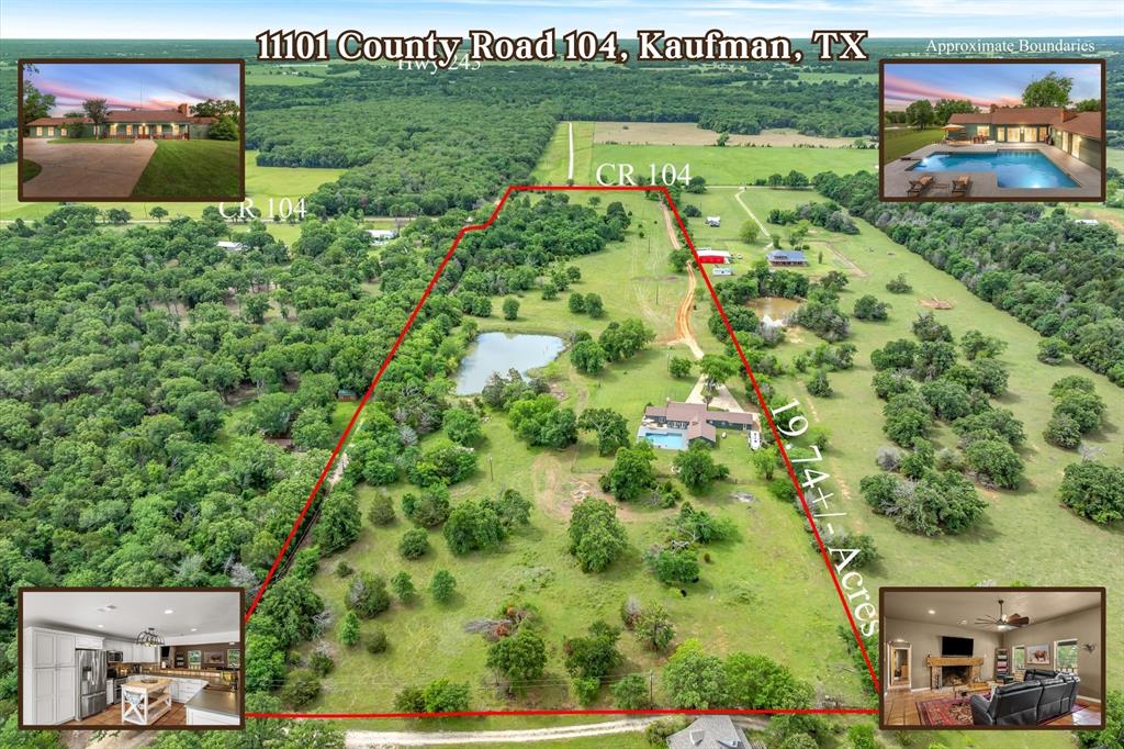 Welcome to your East Texas dream setup, a rare 19.74± acre ranch in Kaufman County that checks every box for horse lovers, land buyers, and anyone chasing that true country lifestyle with upscale comfort. Surrounded by stunning ranches and wide open views, this property offers the perfect blend of usability, privacy, and location just about 10 minutes to downtown Kaufman and roughly 45 minutes to Dallas. The land is dialed in with scattered mature trees, improved pasture, and a large pond, creating a picturesque and functional setting ready for horses, cattle, and chickens. Existing improvements include a chicken coop and a lean to with trap, making this a turnkey setup for livestock, recreation, or a hobby ranch. The beautifully remodeled home delivers space and flexibility with three living areas and multiple office options, ideal for working from home or accommodating a variety of needs. The main living spaces flow effortlessly with warm ranch style character paired with modern updates, creating a comfortable and inviting atmosphere. The kitchen is positioned at the heart of the home with abundant cabinetry, workspace, and a layout built for gathering. The oversized primary suite is a true retreat featuring space for a sitting area, a massive walk in closet, and a spa style walk in shower, all overlooking the stunning backyard pool that brings resort style living to your own property. Step outside and enjoy the pool, patio, and peaceful setting while taking in your land and surrounding views. Whether you are looking for a full time residence, weekend escape, or working ranch, this property delivers the lifestyle, function, and location buyers are searching for. Virtual tour and video tour available.