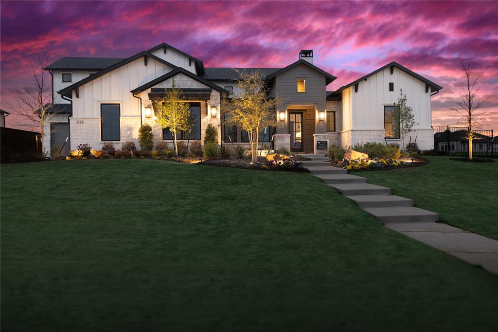 Beautiful Modern Farmhouse on large lot in The Vines of Haslet built by PentaVia...neighborhood Model Home. Open floor plan, wide plank hardwood floors, gorgeous lighting, premium quartz countertops, a soft color palette. Gourmet kitchen with black SS appliances, gas cooktop, center island, elegant white tile backsplash, and custom cabinetry. Family room features wood beamed ceiling and spectacular fireplace with floor to ceiling stone surround. Primary suite is spacious and offers a spa like bath, custom mirrors, large soaking tub and separate shower. An additional 4 bedrooms with 4.1 baths are positioned throughout the home to give amazing privacy. Next generational suite is located just off the kitchen area and is perfect for parents or returning students. Outdoor covered patio is large and offers fabulous views. Large yard can easily accommodate a large pool with plenty of room for a game of soccer or a play set. In the neighborhood enjoy walking trails, a playground, and a catch and release pond. HOA maintains front yards.