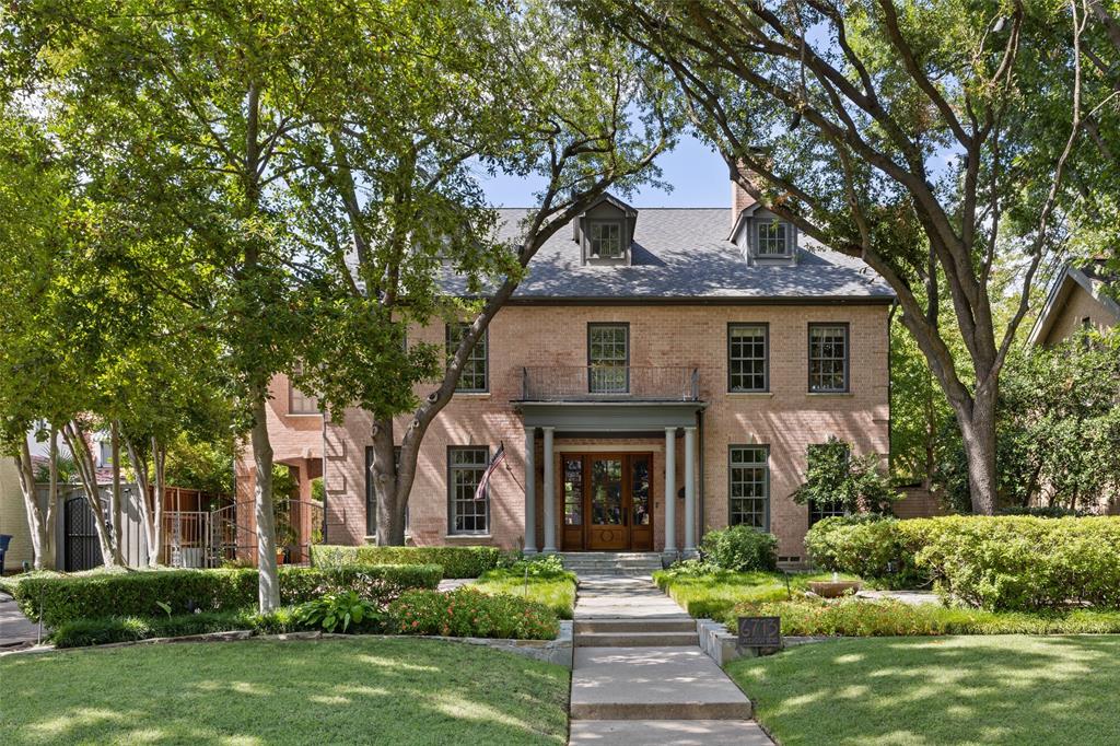 Spacious Georgian Colonial on one of Lakewood's coveted streets with 4 en suite Bedrooms, Formals, 2 Fireplaces, Game Room with built-ins, Primary Suite, sep sitting area, private balcony, huge walk-in closet & cedar closet and oversized Family Room with coffered ceiling, built-ins, marble fireplace, wall of transom windows & double doors to generous patio. Secluded Office with extensive solid oak millwork & herringbone wood floor. Kitchen vaunts large island, butcher block, desk area, wet bar, tile backsplash, farmhouse sink, chiseled edge Travertine, refrigerator drawers, wine cooler & ice maker. Breakfast boasting incredible natural light and doors leading outside. Arched side entrance porte-cochere, Pool with deck jets, cedar carriage-house garage door, wrought-iron privacy gate, copper gas lanterns, mahogany front door & sidelight windows, mud room area, ample stereo and security systems, recessed lighting, solid hardwoods, mature landscaping & limestone pavers enhance this home!