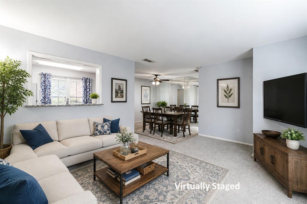 This updated, 878 SF, ground-floor condo features a rare bonus room perfect for a home office. The renovated kitchen boasts granite countertops, updated cabinets and stainless steel appliances. The spacious primary bedroom offers a large walk-in closet and updated bathroom. Nestled within a beautifully landscaped, mature-tree gated community, residents enjoy full access to a sparkling pool and tennis court. HOA dues cover water, sewer, and trash. Includes one designated covered parking space close to the front door. private covered patio. New roof in 2024. Unbeatable location right off the Dallas North Tollway and close to the Addison entertainment district.