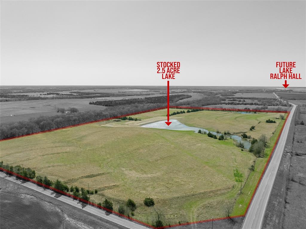 Perched atop a scenic hill with panoramic views of a 2.5 acre stocked fishing lake, this +-26-acre ag-exempt property offers the ultimate weekend retreat - just a short drive from the heart of the Metroplex. Located only 3 miles from the highly anticipated Lake Ralph Hall, the rolling terrain blends natural beauty, privacy, and endless recreational potential.

Wake up to serene water views, sip morning coffee under expansive, open skies, and savor peaceful, dark-sky nights far from the city lights. Abundant wildlife including waterfowl, deer, and hogs make this a paradise for nature lovers and outdoor enthusiasts. With two lakes on-site, this extraordinary property is a rare opportunity to build your dream getaway or enjoy as-is for fishing, hunting, and pure relaxation.

Opportunity to purchase the adjoining +-22 acres across the lake to create a truly magnificent, multi-generational legacy estate.