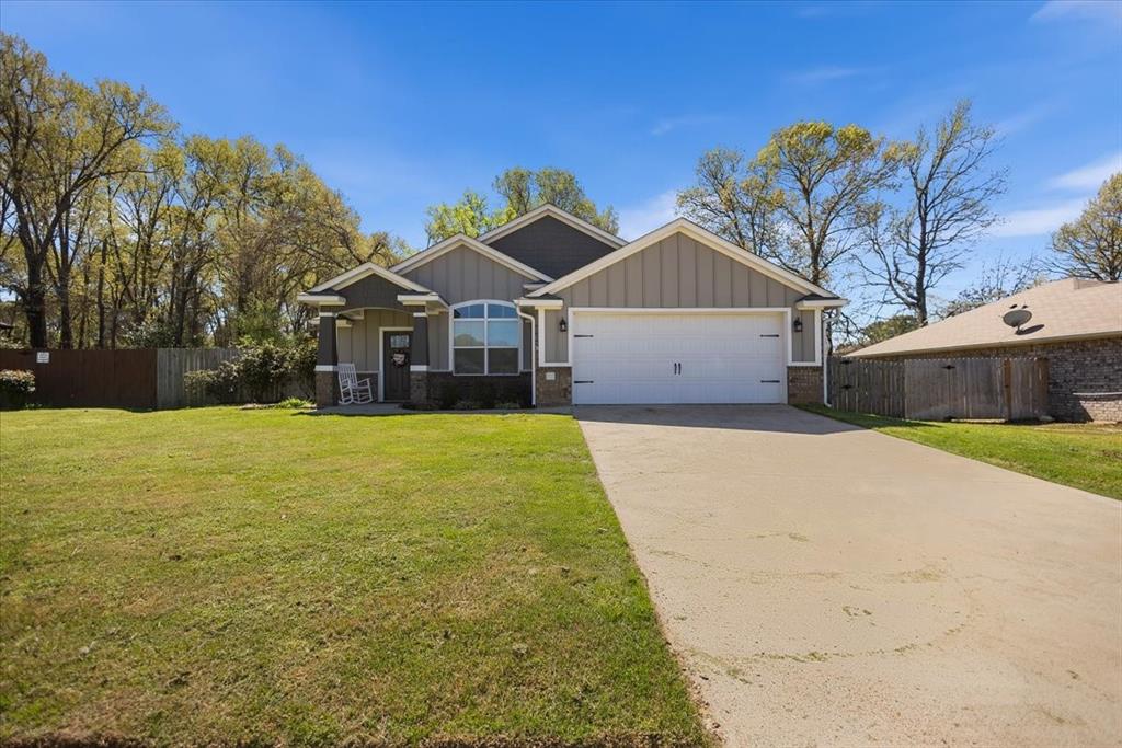 Well maintained 3 bedroom, 2 bath home located in highly sought after Lindale ISD. An inviting front porch welcomes you
home and provides the perfect spot to enjoy your morning coffee or relax in the evenings. This home features an open
concept layout that seamlessly connects the living room, kitchen, and dining area, creating a comfortable space for everyday
living and entertaining. The kitchen offers great functionality with ample cabinet and counter space while overlooking the
main living area. Durable tile flooring runs throughout the main living spaces making maintenance easy and ideal for busy
households. Step outside to enjoy a large fenced backyard that provides plenty of room for pets, play, gardening, or outdoor
gatherings. Situated in a sidewalk lined neighborhood, this property offers a welcoming community feel while still being
conveniently close to town, shopping, dining, and schools. A great opportunity for anyone looking for comfort, convenience,
and a move in ready home in Lindale