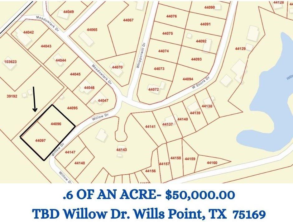 Beautiful lake community lots priced to sell with stunning views on Willow Lake. Minimal deed restrictions in Gated Willow Lake Estates community, protected by a small yearly HOA fee and located in the Wills Point ISD. Page 4 under Structures is Unit 1.  Buyer to verify all. Additional documents in MLS.