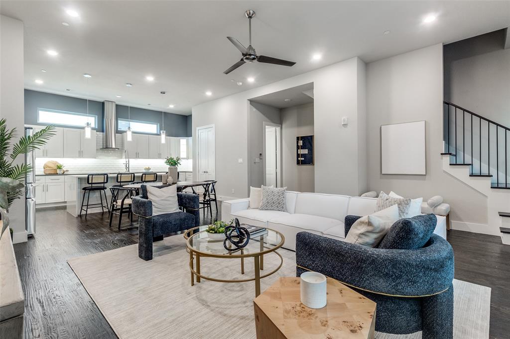 Immaculate walk-up condo located in vibrant Bryan Place. Laid out over three stories, this 2018 construction home displays its quality with hardwood floors throughout, oversized windows, and Carrera marble countertops in all lavatories. The 1st floor greets you with ample space, perfect for all work-from-home needs. The 2nd floor is the highlight of the home, featuring an expansive living room, dining room, and sleek kitchen with stainless steel appliances, an induction stove-top, and a waterfall edge island. Make your way outside to the generously sized balcony with its wood shiplap ceiling to satisfy all hosting needs. The 3rd level, with its 12' ceilings, gives way to the luxurious primary suite, featuring an exquisite bathroom with two walk-in closets. Additionally, a substantial guest bedroom, adorned with a clean en-suite bathroom and closet. Steps away from lively Exall Park and conveys with a membership to coveted Bryan Street Pool Club. Attached 2 car garage.