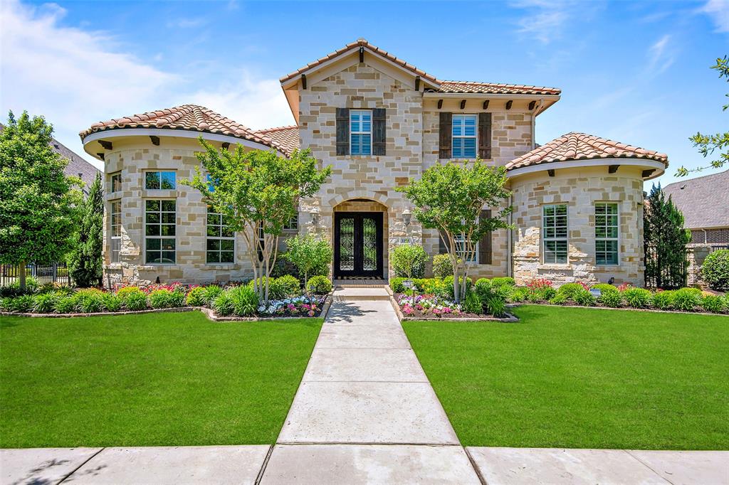 Premier Southlake location walking distance to upscale shopping, dining and exemplary schools. This stunning property is situated on a premium view lot, offering breathtaking lower and upper balcony views of greenbelts, a serene pond, and picturesque walking paths. Rare floor plan offers spacious living, large rooms, lots of storage. Expansive open living in great room and kitchen areas with retractable doors to outdoor living space, inviting infinity edge pool with attached spa and cozy fire pit. Main level includes an impressive primary suite, a guest suite situated for privacy with ensuite, executive office, media room. Dream laundry room with generous work area, pet wash and backpack drop zone. Upstairs game room with built-in wet bar and covered patio seating plus 3 additional bedrooms and 3 bathrooms. Upgrades include premium sound system throughout the house, 4 storage lifts in garages, third car garage has extended width work area, remote patio screens. Air filtration system.