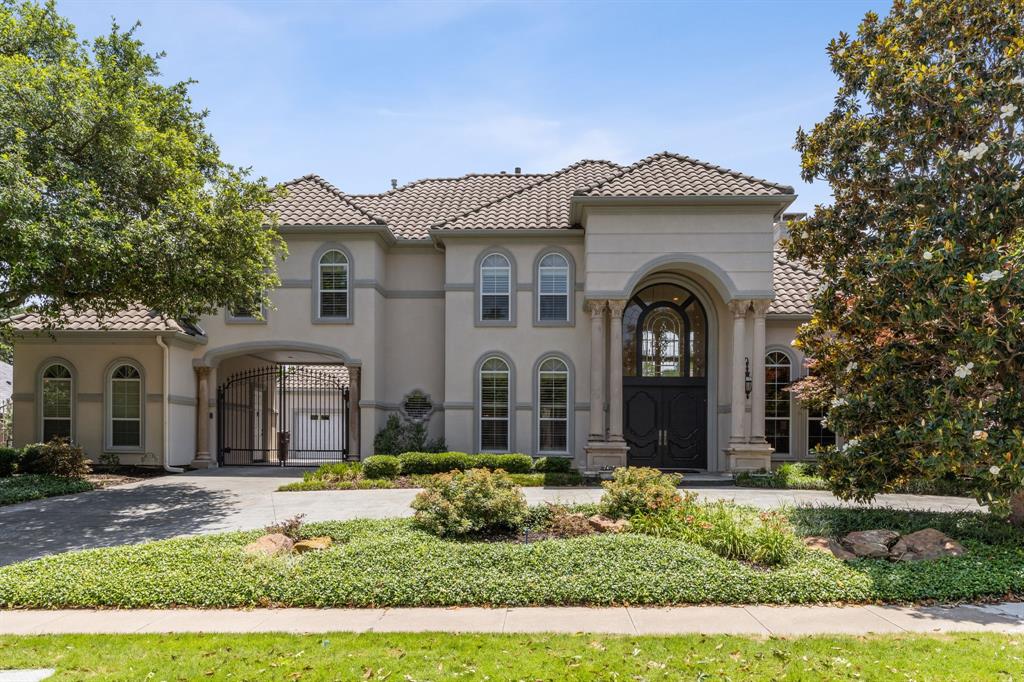 This Steve Robert’s Custom Estate is privately situated on an oversized corner lot with lush backyard oasis including mature trees, a sparkling pool, electric gate, courtyard perfect for sports & 2 additional grassy areas. Sought-after 5 bedrooms with owner's suite & guest suite down. Floor to ceiling windows bring in natural light & give spectacular views. The gourmet kitchen has dual ovens, 6 burner cook top, built-in subzero refrigerator, butler’s pantry, water filtration system & an abundance of counter space & storage. Breakfast room has large built-in hutch with drawers & cabinets. Owner's retreat has sitting area, fireplace, huge bathroom & two large closets. Den with fp, wetbar, built-in storage & breathtaking views of the pool & cabana. Downstairs also includes study, second living room & dining room. Two staircases ascend to second floor with 3 bedrooms, 2 full baths & a huge game room with wetbar. Walk to amazing Plano ISD schools, close to N. Tollway, restaurants & airports