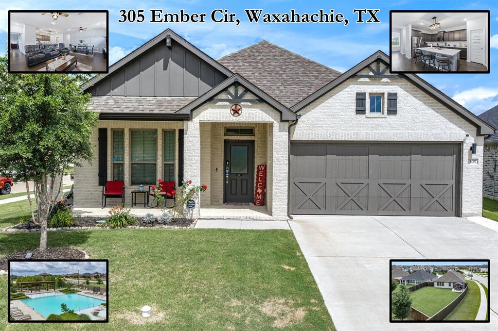 MOVE-IN READY, BETTER THAN NEW, AND PACKED WITH UPGRADES IN HIGHLY SOUGHT-AFTER BUFFALO RIDGE! Welcome to 305 Ember Circle, a beautifully maintained 2020-built home situated on an oversized corner lot in desirable Waxahachie ISD. Offering 4 beds, 2 baths, a dedicated office, and an open-concept layout designed for today's lifestyle, this home combines modern comfort, functionality, and an unbeatable location just minutes from shopping, dining, healthcare, schools, and historic Downtown Waxahachie with convenient access to I-35E for an easy commute to Dallas, Midlothian, Red Oak, and the growing DFW Metroplex. Inside, you'll find luxury vinyl plank flooring, abundant natural light, designer finishes, and a spacious living area anchored by a stunning fireplace that flows seamlessly into the dining space and chef-inspired kitchen. Kitchen is the true centerpiece, featuring stainless steel appliances, subway tile backsplash, abundant cabinetry, a massive island with seating, quartz-style countertops, and a large walk-in pantry. Private primary suite offers a relaxing retreat with dual vanities, oversized walk-in shower, and a generous walk-in closet. 3 additional bedrooms provide flexibility for guests, hobbies, or future needs, while the dedicated office creates the perfect work-from-home setup. Step outside to one of the largest backyards in the neighborhood, fully fenced & offering endless possibilities for entertaining, pets, gardening, play, or even a future pool. Covered patio and pergola create the perfect setting for morning coffee, backyard barbecues, and Texas sunsets. Buffalo Ridge residents enjoy exceptional community amenities including a resort-style pool, playground, walking trails, green spaces, and sidewalks. If you've been searching for a newer home in Waxahachie with an oversized lot, modern finishes, community amenities, and quick access to Dallas, this one checks all the boxes. Virtual & video tour available.